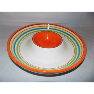 Fresh Decor Ceramic Chip and Dip Serving Bowl 14" Orange Festive NEW